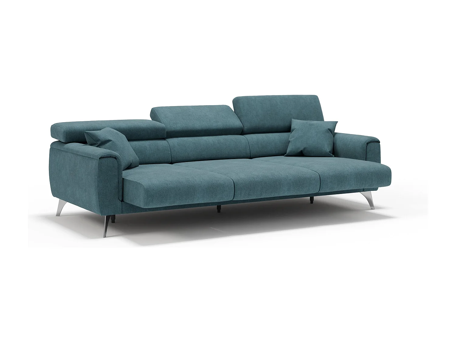 Caravaggio Sofá de 3 plazas extensibles con reposacabezas ajustables en tejido impermeable 244 cm Azul Petróleo