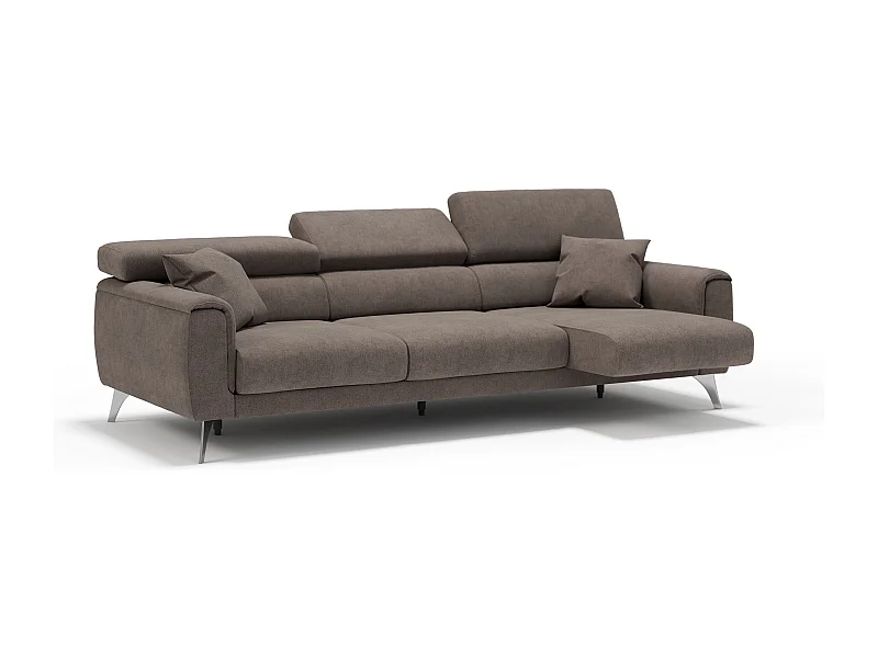 Caravaggio Sofa mit 3 unabhängigen ausziehbaren Sitzen und verstellbaren Kopfstützen aus wasserfestem Stoff T02 244 cm Braun