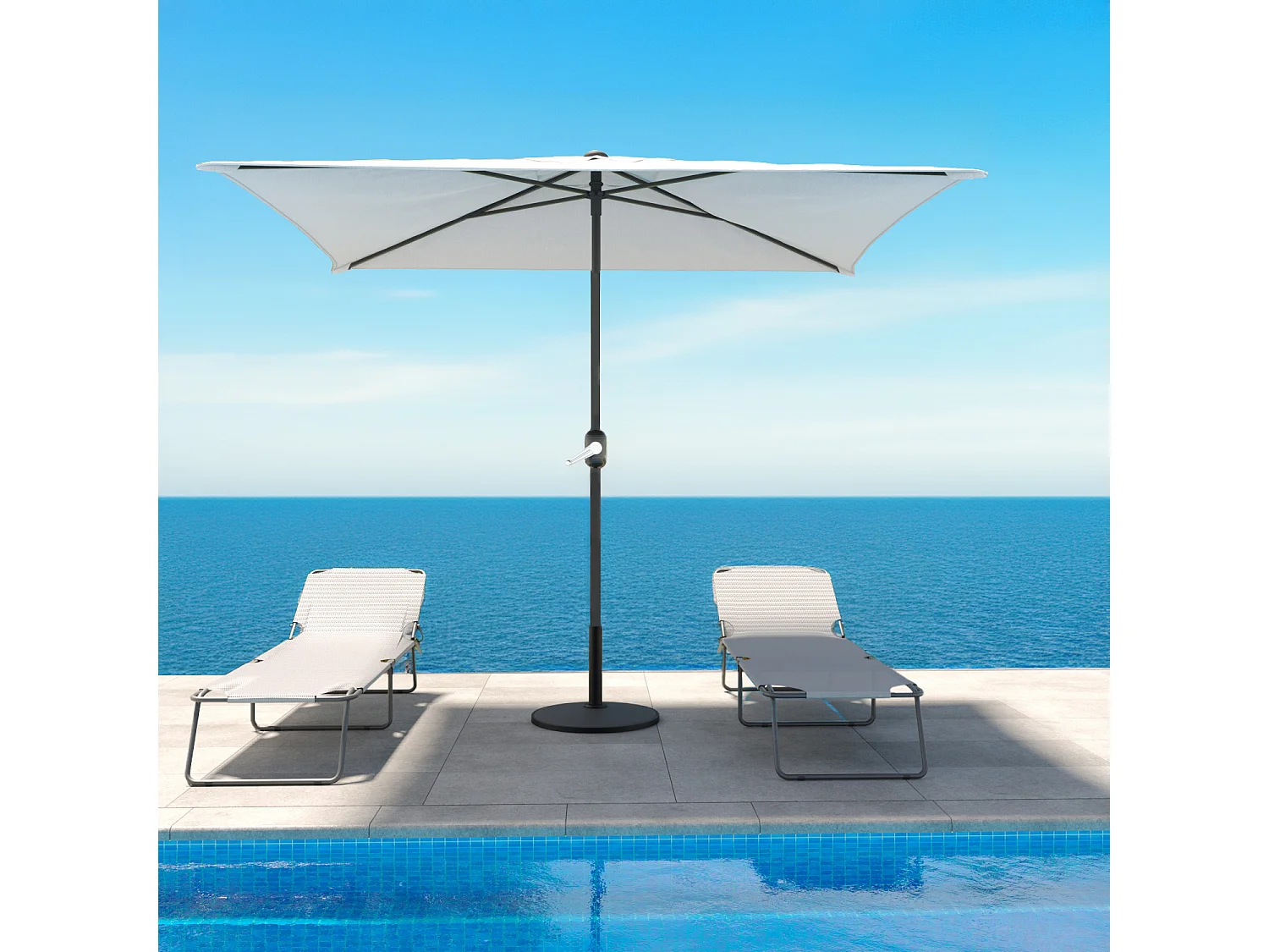 Ombrellone Rettangolare 3 x 2 M Da Giardino Parasole Per Balcone Apertura A Manovella Anti UV Idrorepellente Mare Spiaggia Piscina Terrazzo Design Bahamas Bianco