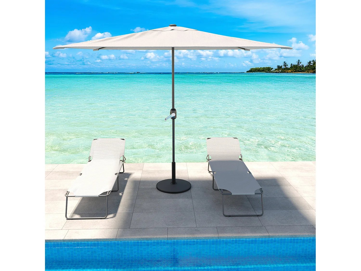 Ombrellone Rettangolare 3 x 2 M Da Giardino Parasole Per Balcone Apertura A Manovella Anti UV Idrorepellente Mare Spiaggia Piscina Terrazzo Design Bahamas Bianco
