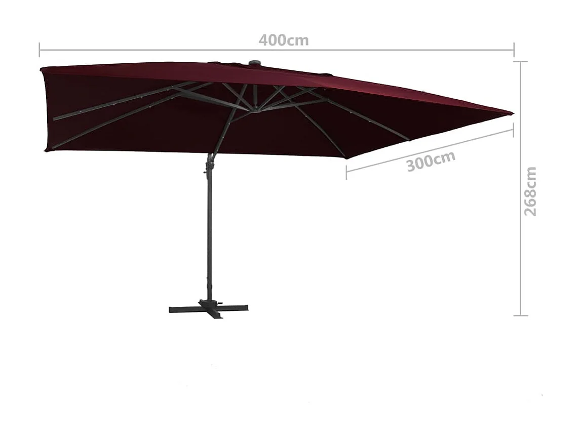 Guarda-sol deslocado com luzes LED vermelho bordô 400 x 300 cm 02_0008459