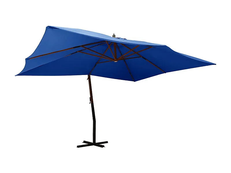 Guarda-sol cantilever para móveis de jardim com poste de madeira 400 x 300 cm azul celeste 02_0008625
