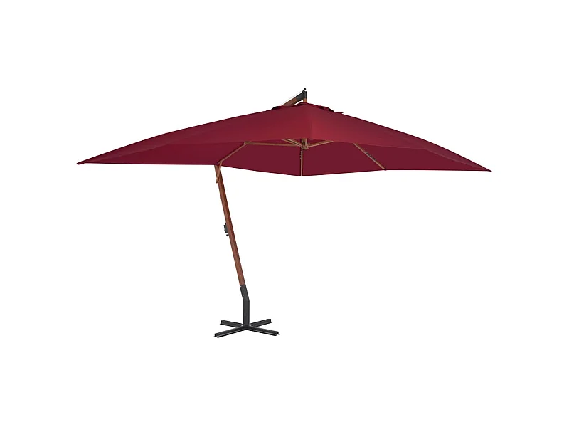 Guarda-sol cantilever para móveis de jardim com poste de madeira 400 x 300 cm vinho 02_0008621