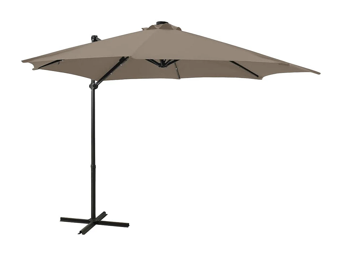 Guarda-sol móvel de jardim deslocado com poste e luzes LED 300 cm cinza 02_0008537