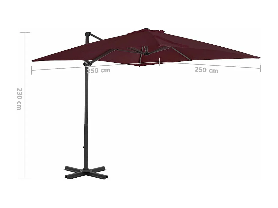 Guarda-sol deslocado com haste de alumínio 250 x 250 cm bordô 02_0008493