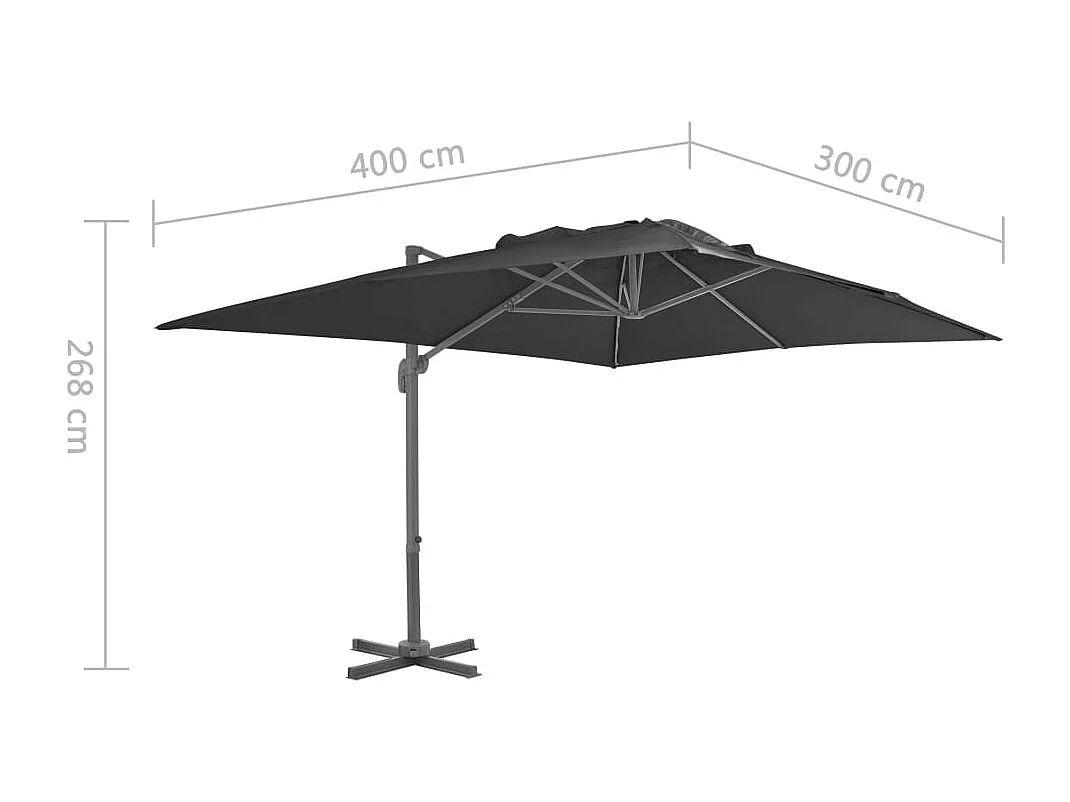 Parasol déporté avec mât aluminium noire 400 x 300 x 268 cm 02_0008486