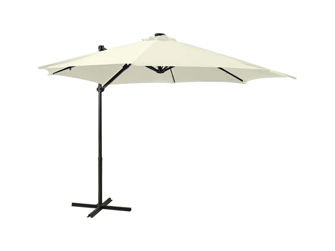 Guarda-sol móvel de jardim deslocado com poste e luzes LED 300 cm areia 02_0008532