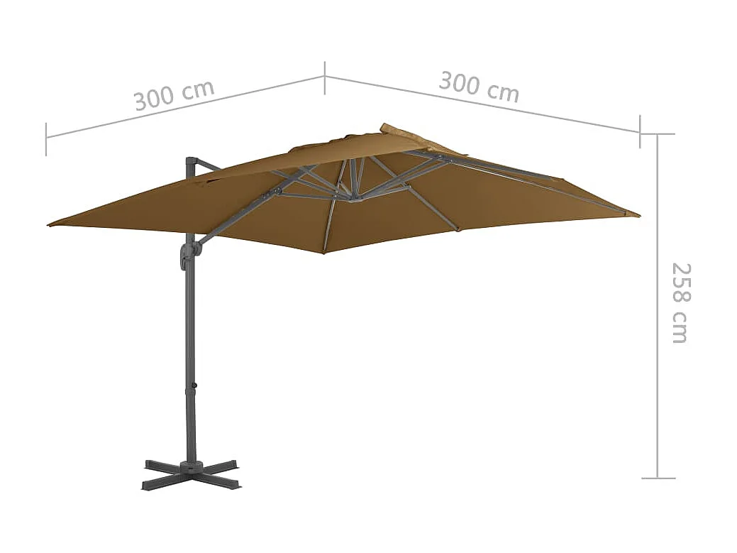 Sombrilla voladiza para muebles de jardín con poste de aluminio 300 x 300 cm taupe 02_0008616