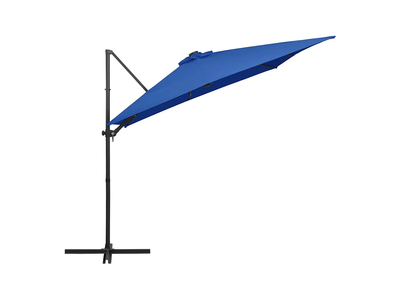 Sombrilla desplazada para muebles de jardín con LED y poste de acero 250 x 250 cm azul celeste 02_0008446