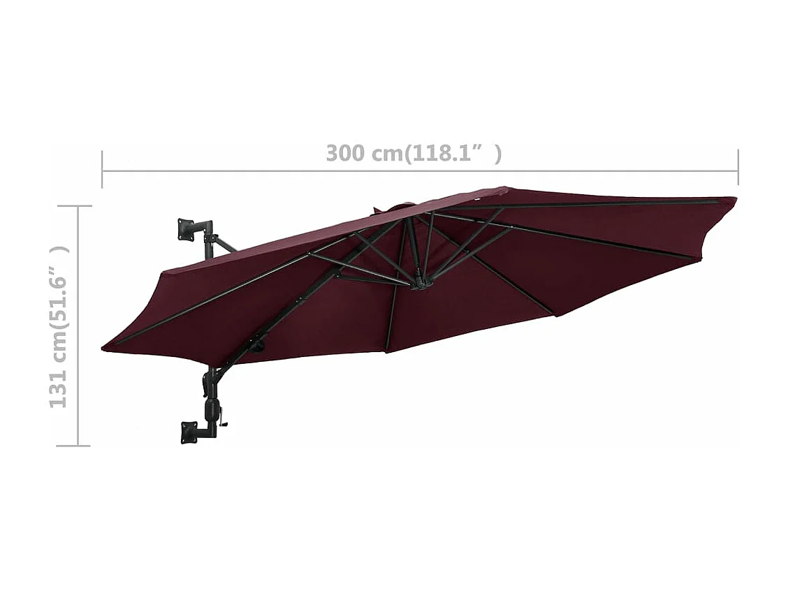 Parasol mural avec mât métal bordeaux 300 x 300 x 131 cm 02_0008682