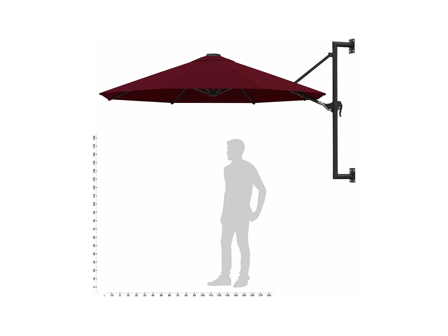 Parasol mural avec mât métal bordeaux 300 x 300 x 131 cm 02_0008682