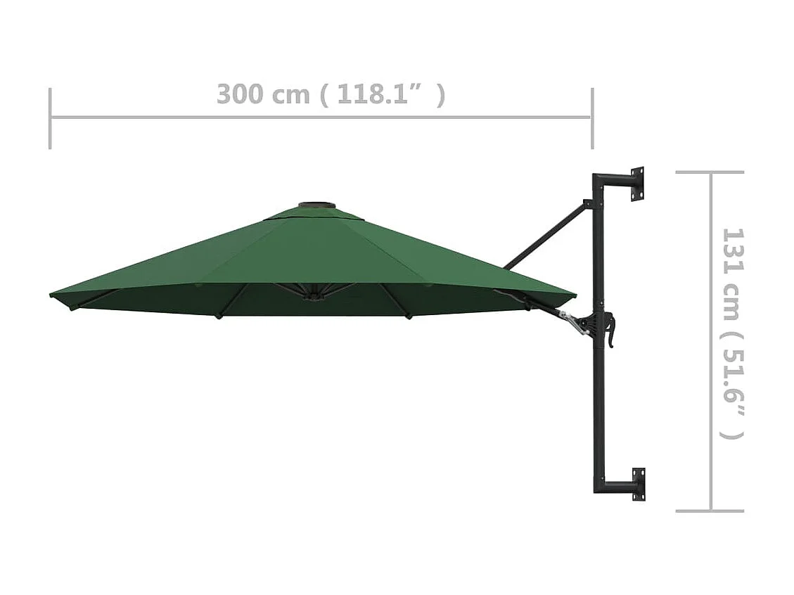 Sombrilla exterior de pared con poste metálico 300 cm verde 02_0008689