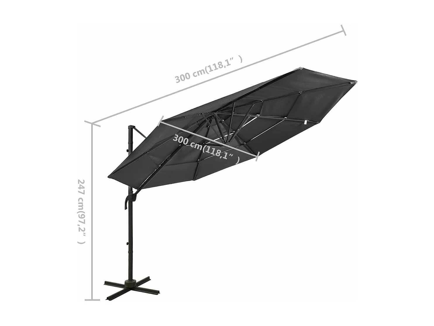 Parasol mobilier de jardin aluminium 300 x 300 x 247 cm 02_0008785