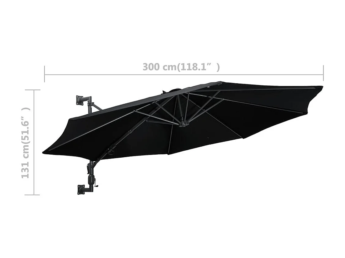 Guarda-sol de parede com haste de metal 300 cm preto 02_0008683