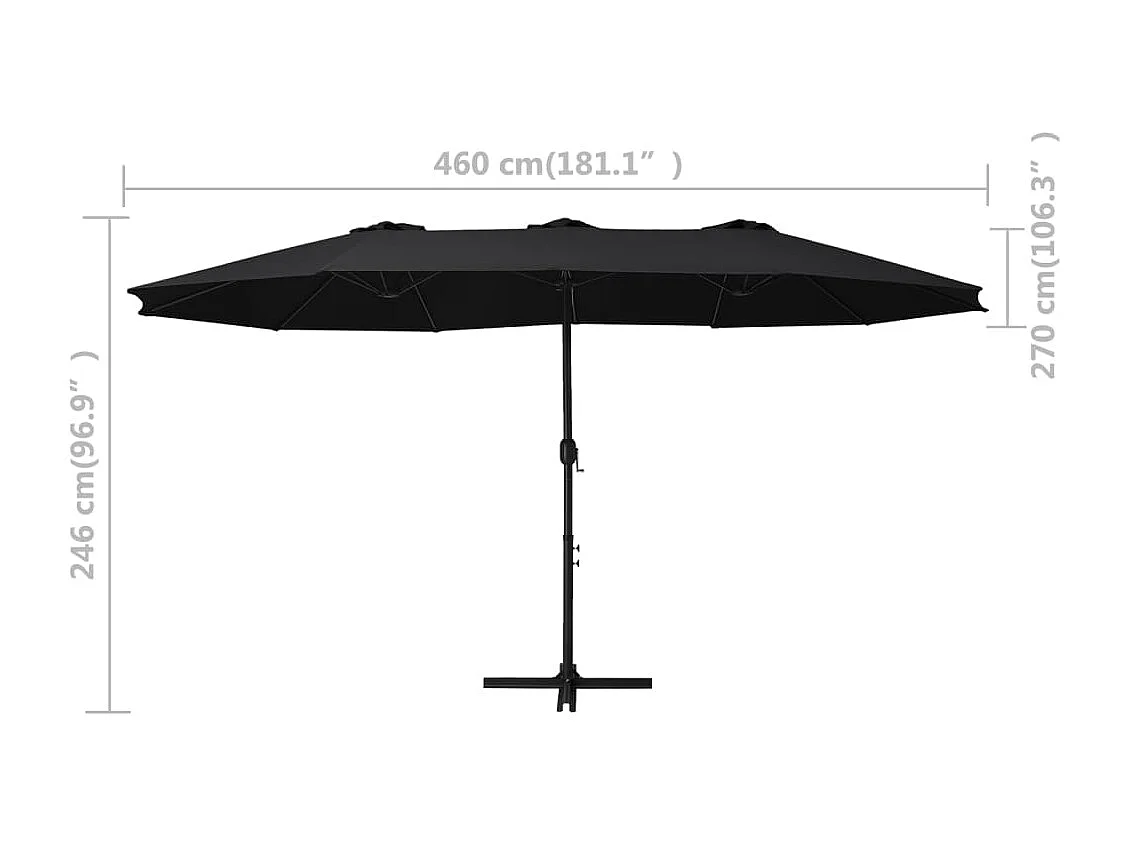 Parasol d'extérieur et poteau aluminium noire 460 x 270 x 246 cm 02_0008296