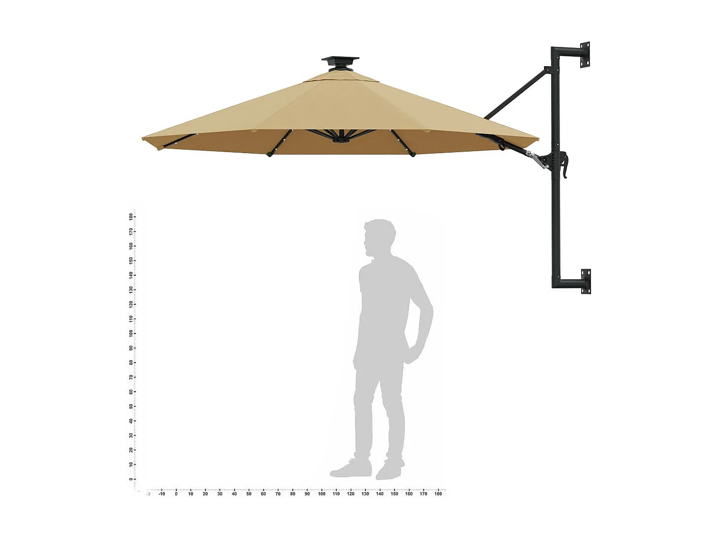 Sombrilla de pared con poste de metal y LED 300 cm topo 02_0008695