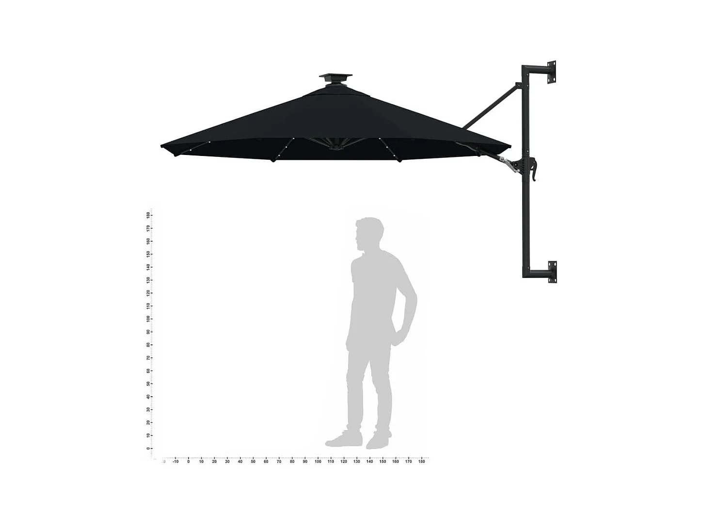 Ombrellone da parete con palo in metallo e LED 300 cm nero 02_0008693