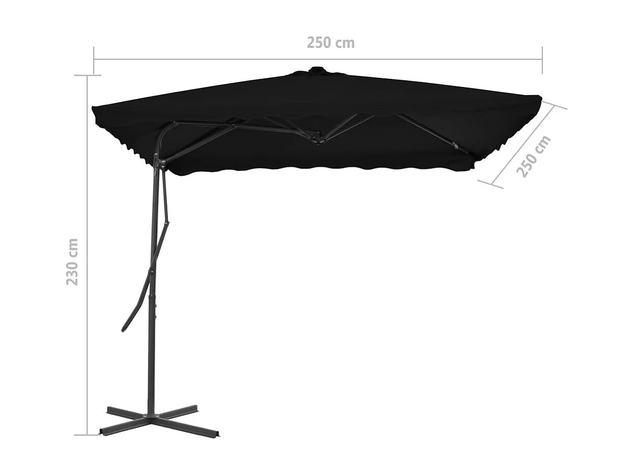 Ombrellone da esterno con palo in acciaio 250 x 250 x 230 cm nero 02_0008205