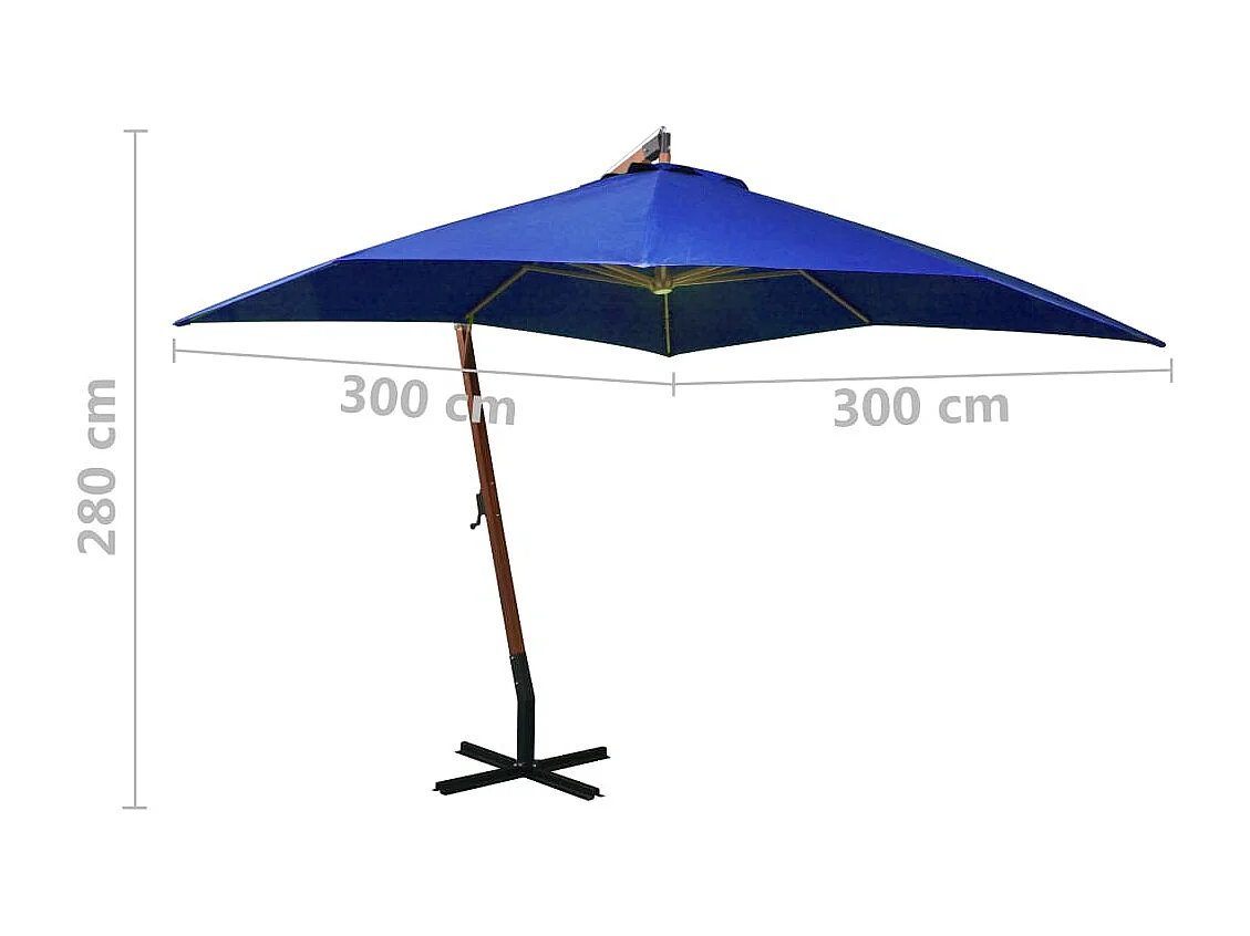 Guarda-sol suspenso com mastro azul celeste 3 x 3 m madeira maciça de abeto 02_0008708