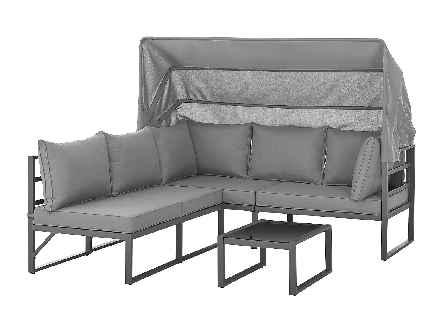 Ensemble de salon de jardin MAUI avec toit - Canapé d'extérieur en acier gris clair