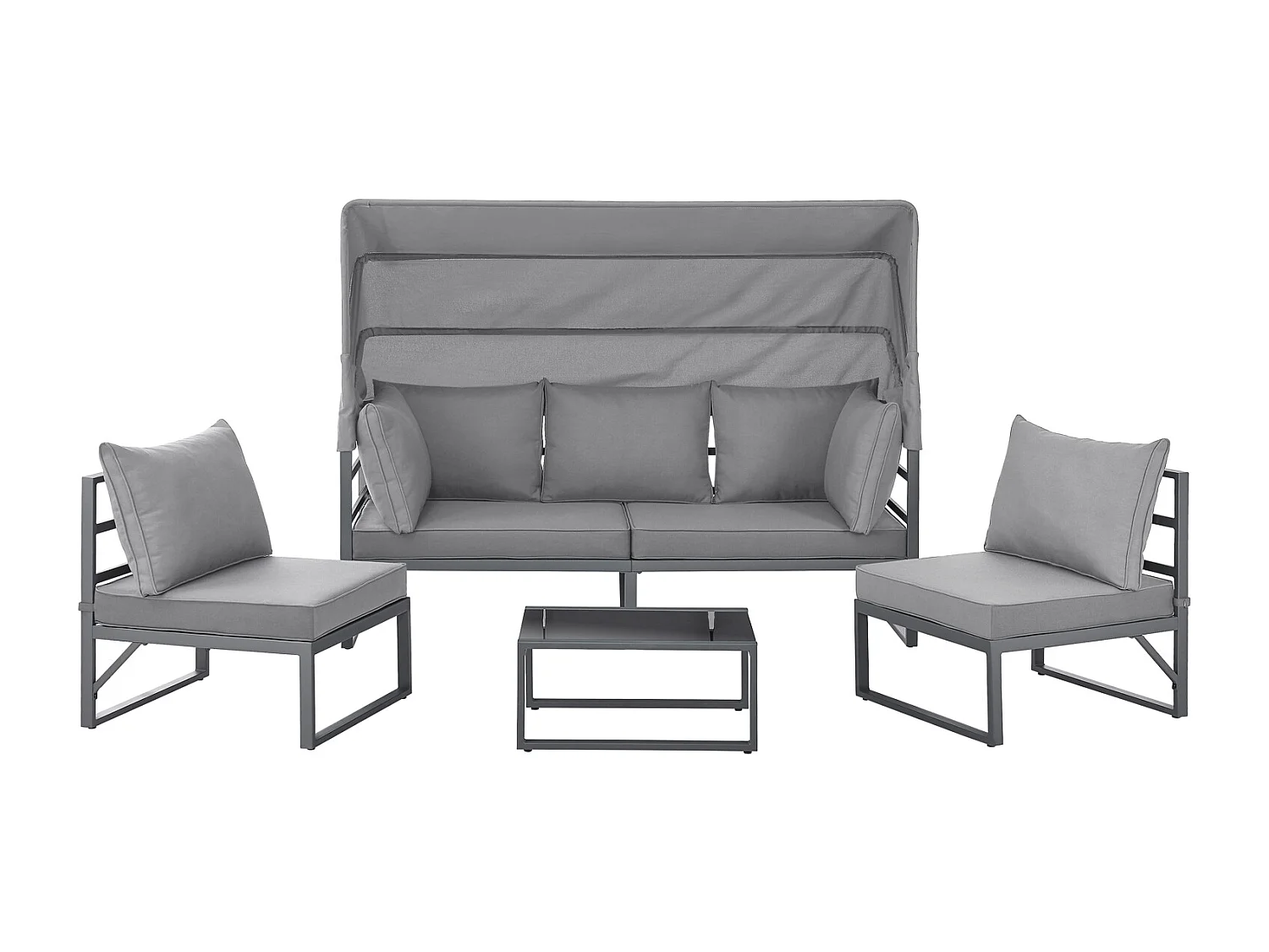 Ensemble de salon de jardin MAUI avec toit - Canapé d'extérieur en acier gris clair