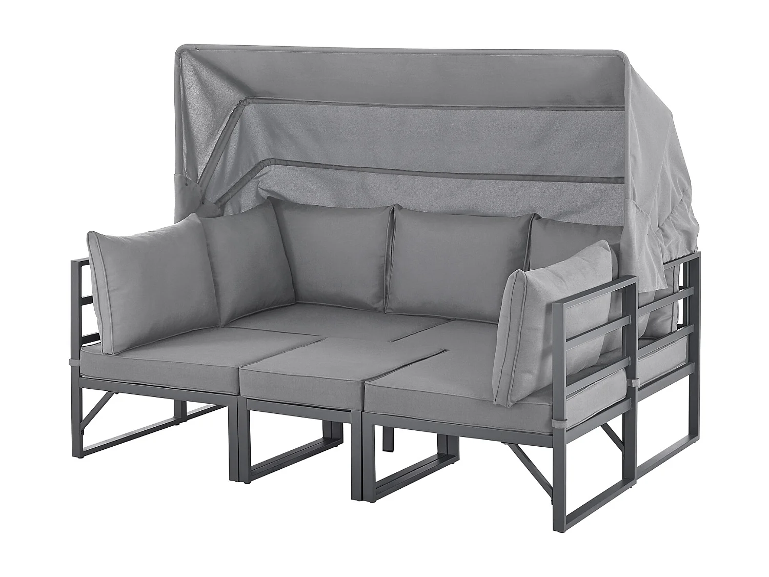 Ensemble de salon de jardin MAUI avec toit - Canapé d'extérieur en acier gris clair