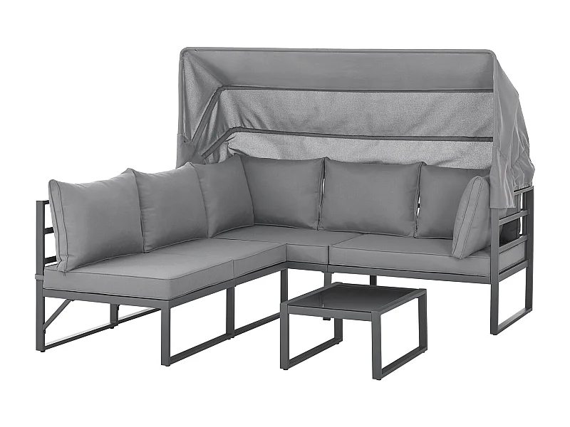 Ensemble de salon de jardin MAUI avec toit - Canapé d'extérieur en acier gris clair