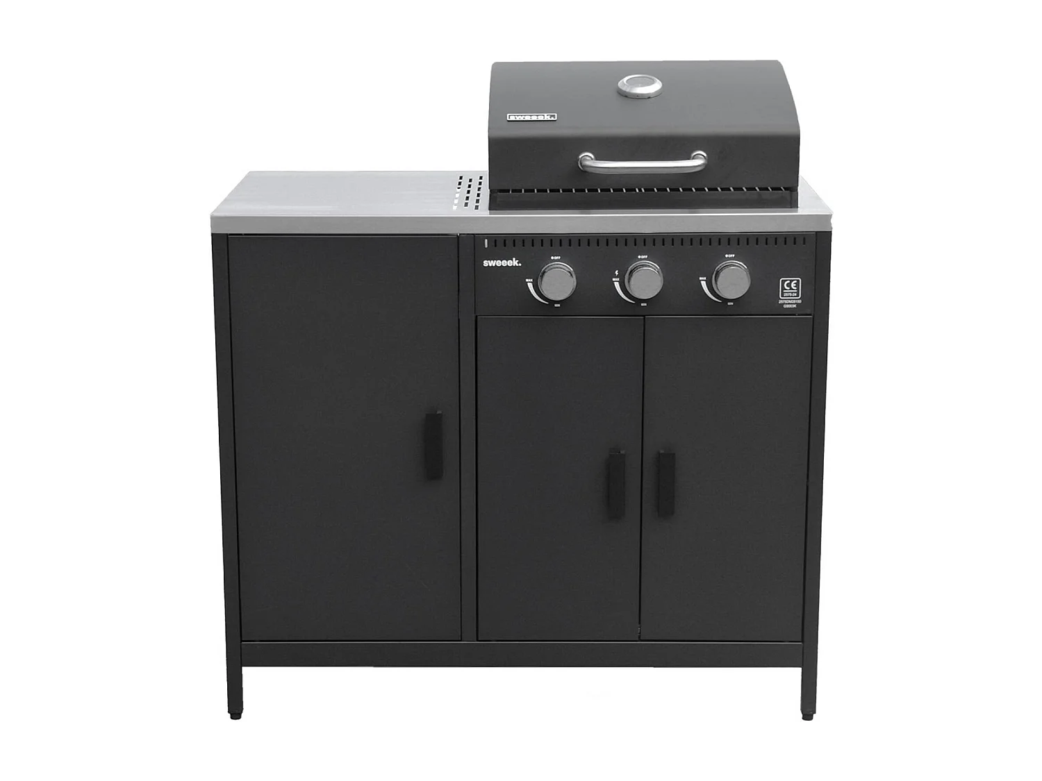 Barbecue gaz 3 brûleurs . noir. 3 portes et 2 espaces de rangement