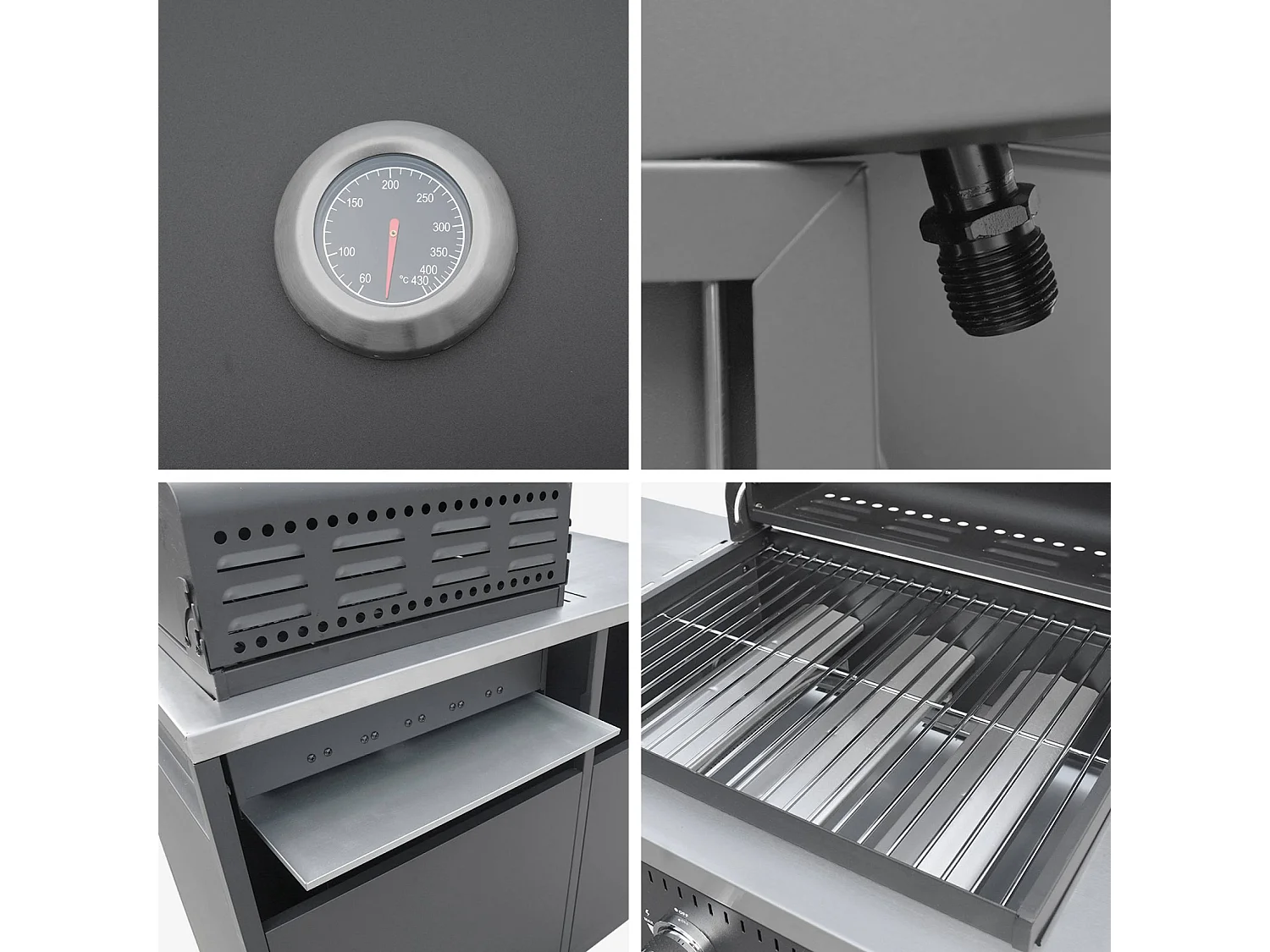 Barbecue a gas 3 bruciatori, 3 ante, 2 spazi di stoccaggio, nero