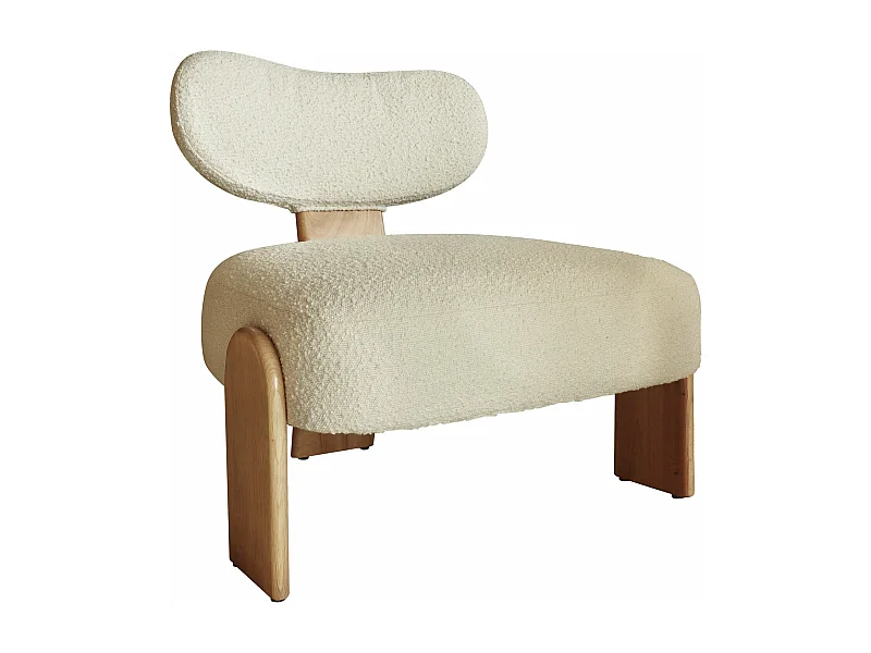 Now's Home - Fauteuil Tissu Bouclette Blanc Et Pied En Bois 70x72x72cm Hella