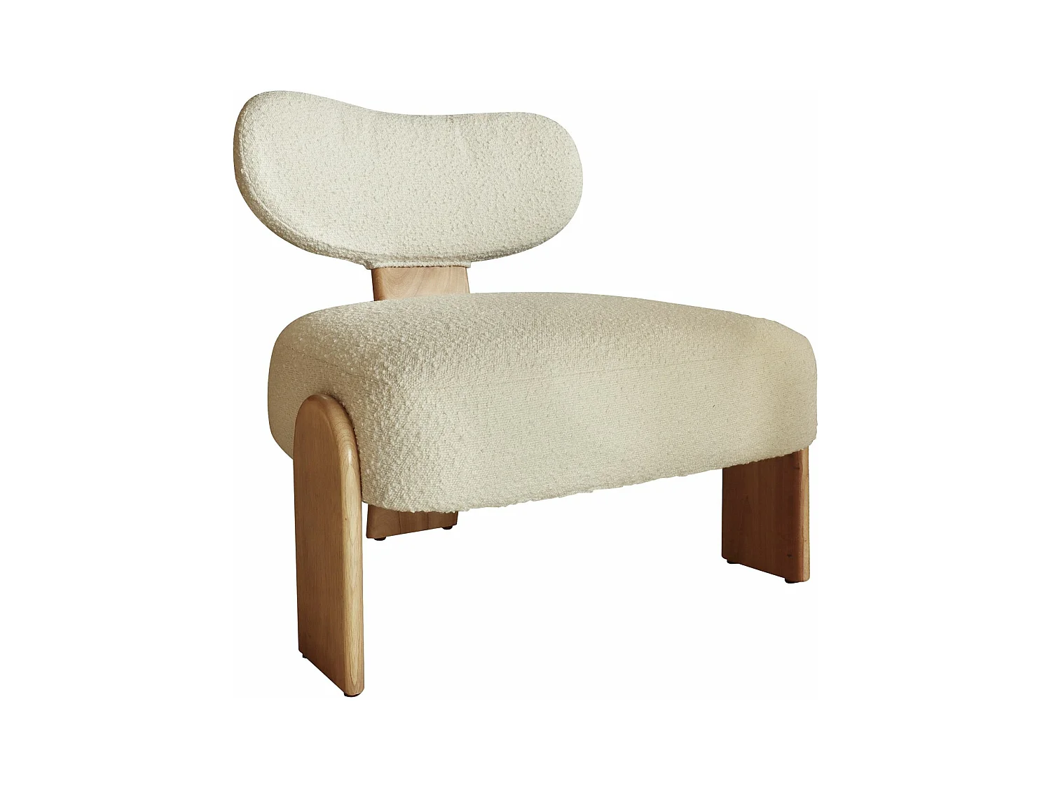Now's Home - Fauteuil Tissu Bouclette Blanc Et Pied En Bois 70x72x72cm Hella