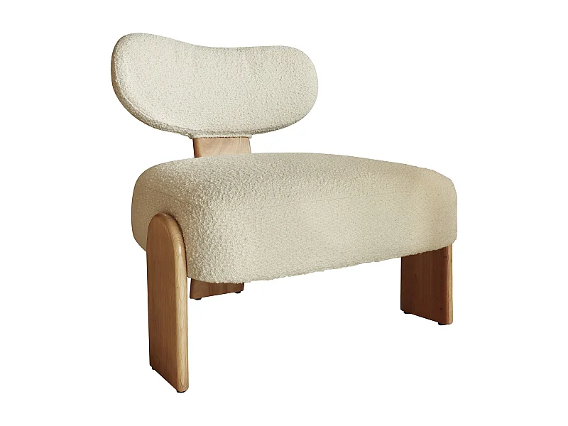 Now's Home - Fauteuil Tissu Bouclette Blanc Et Pied En Bois 70x72x72cm Hella