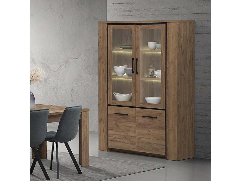 Vitrine 2 portes pleines + 2 portes vitrées Lio