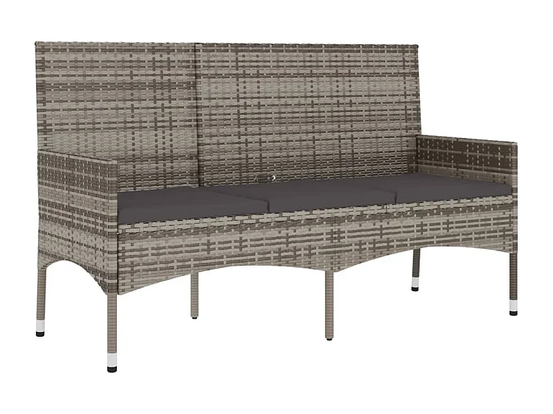 Panca da giardino arredo da esterno per terrazza a 3 posti con cuscini 140 x 51 x 85 cm resina intrecciata grigia 02_0011789