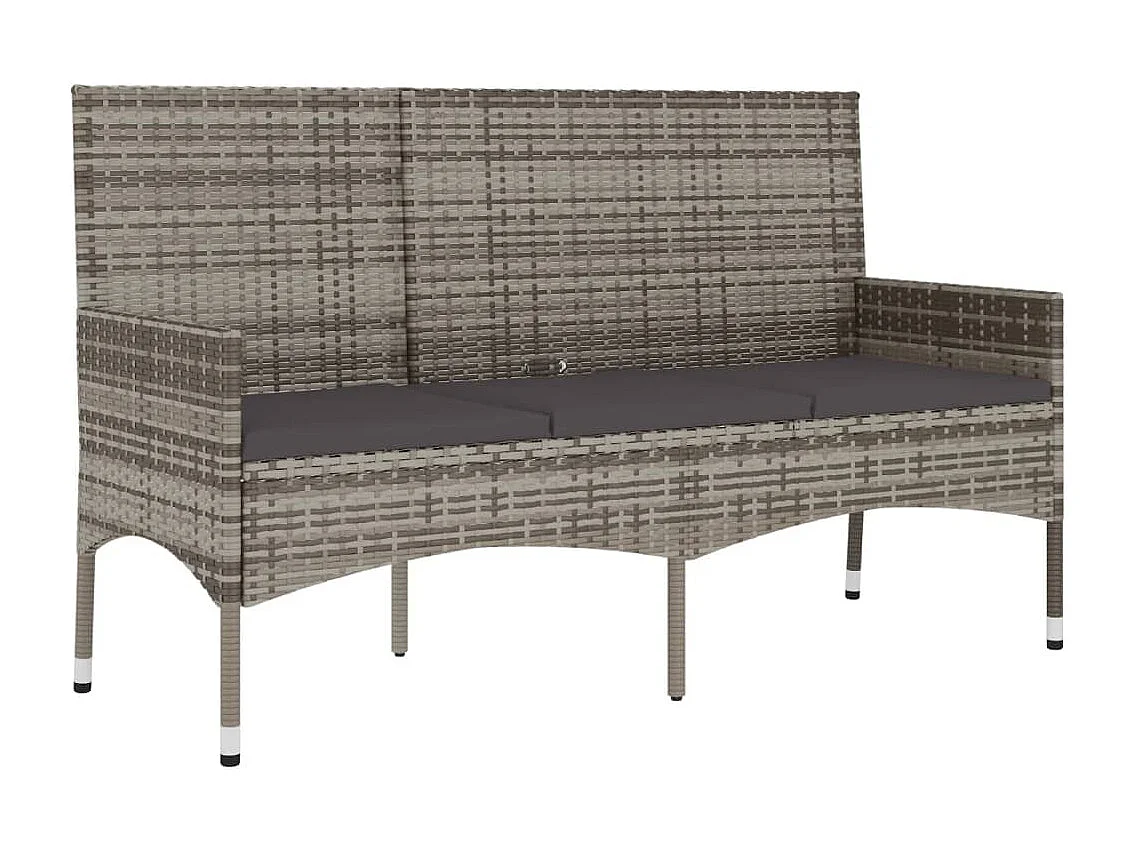 Panca da giardino arredo da esterno per terrazza a 3 posti con cuscini 140 x 51 x 85 cm resina intrecciata grigia 02_0011789
