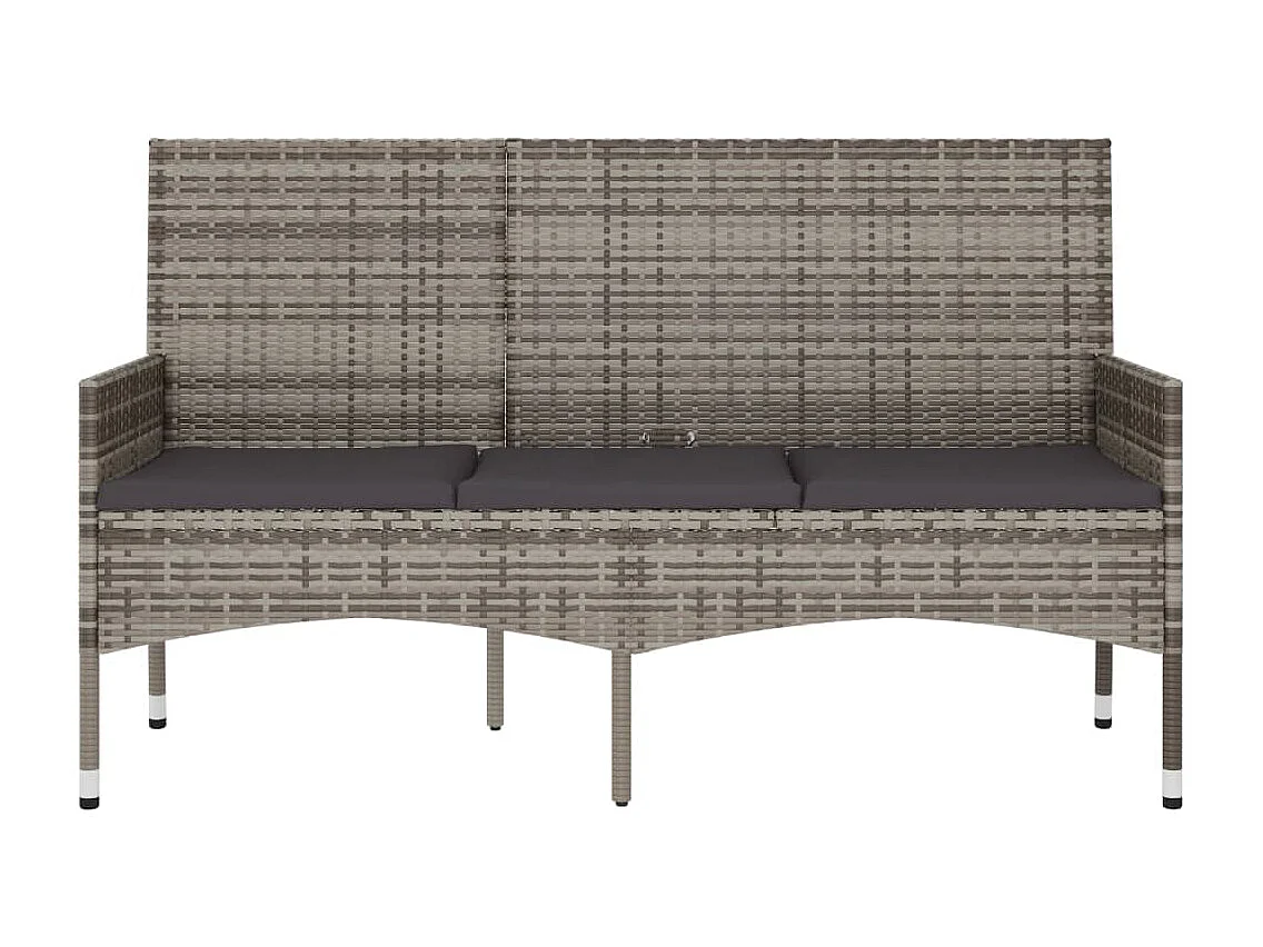 Banco de jardim mobiliário de pátio externo terraço de 3 lugares com almofadas 140 x 51 x 85 cm resina tecida cinza 02_0011789
