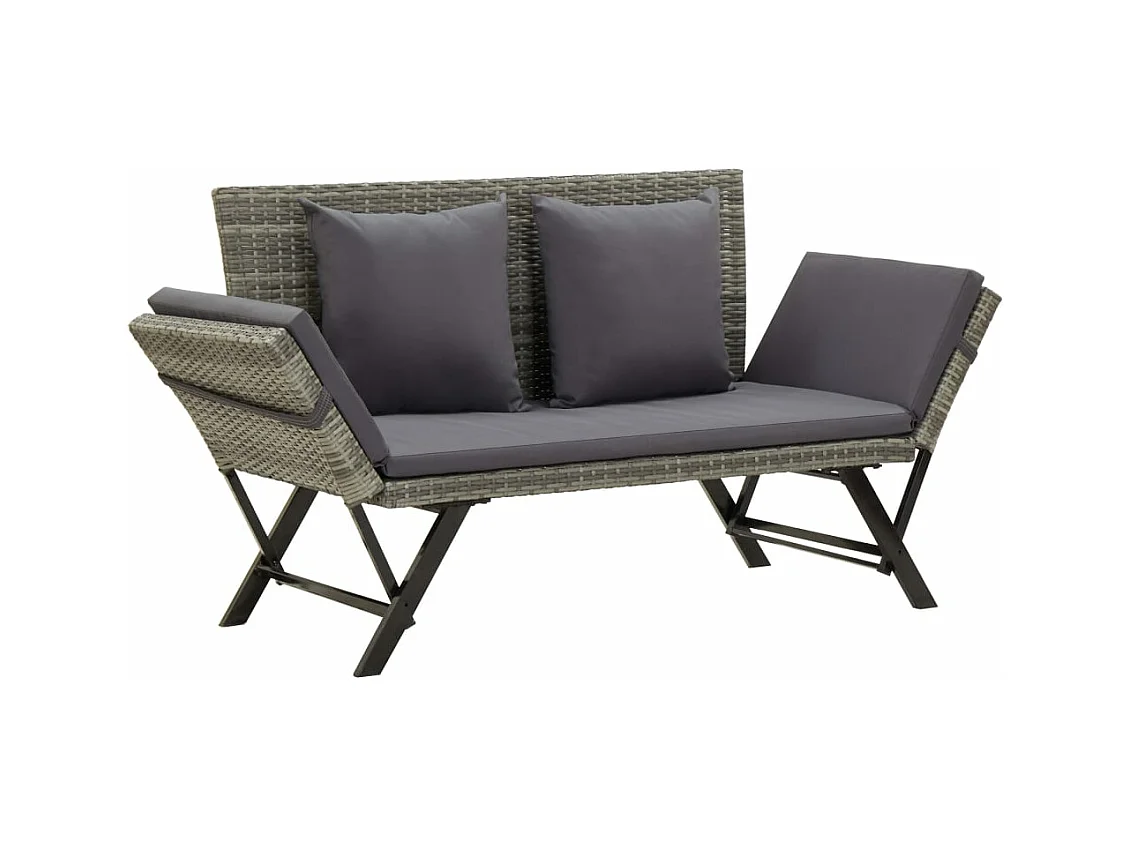 Panca da giardino arredo da esterno terrazza con cuscini 176 cm resina intrecciata grigia 02_0011592