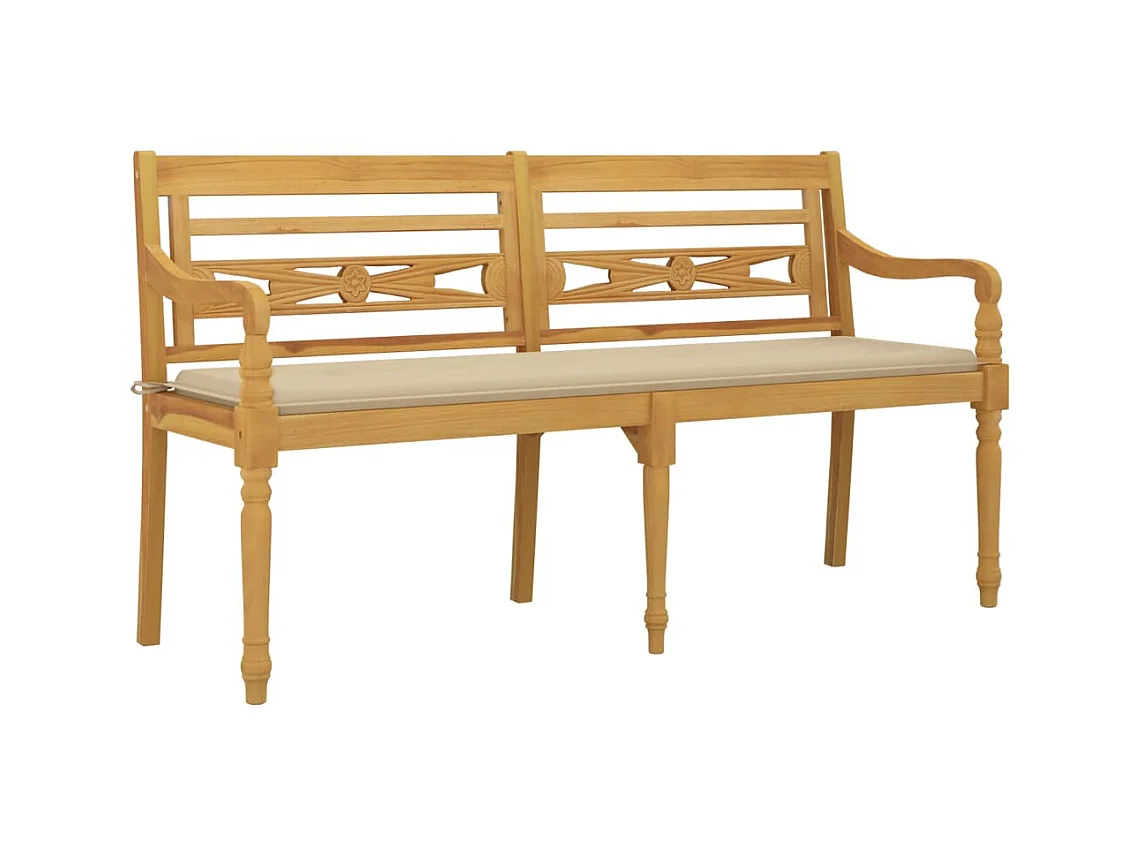 Panca da giardino mobili da giardino per esterni terrazza con cuscino beige 150 x 50 x 3 cm legno massello di teak 02_0011047
