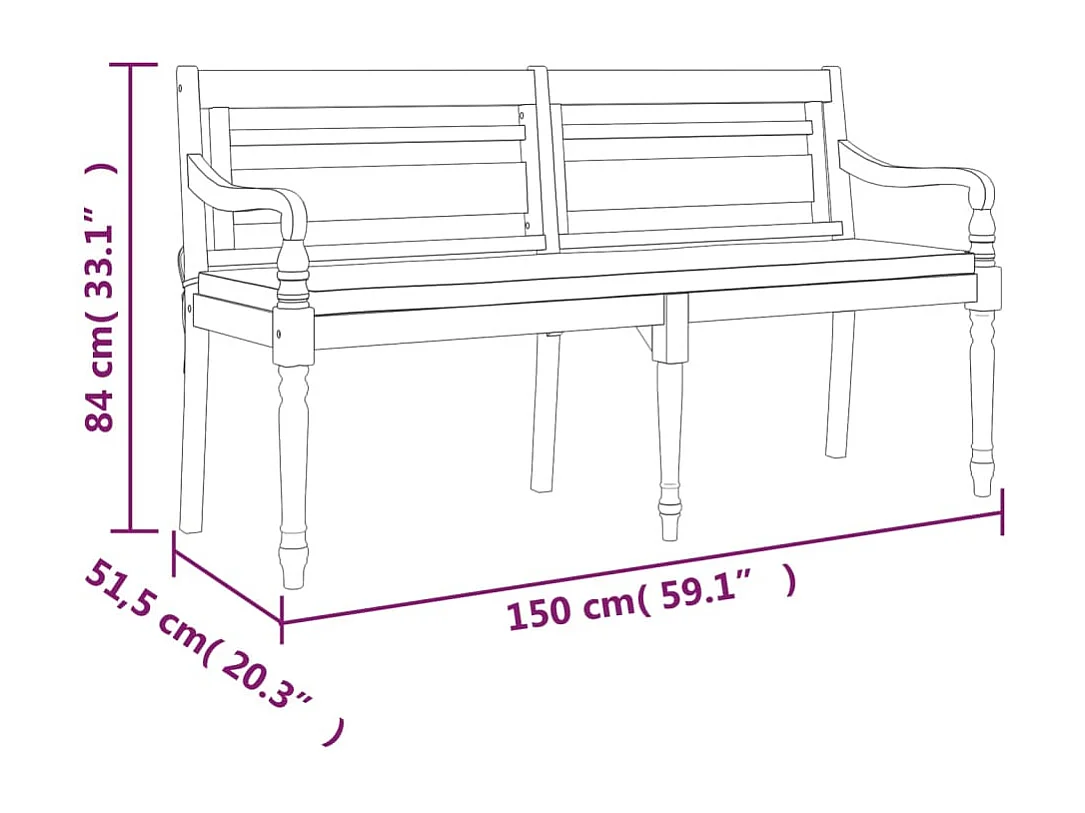 Banc de jardin meuble bois marron 150 x 51.5 x 84 cm 02_0011035
