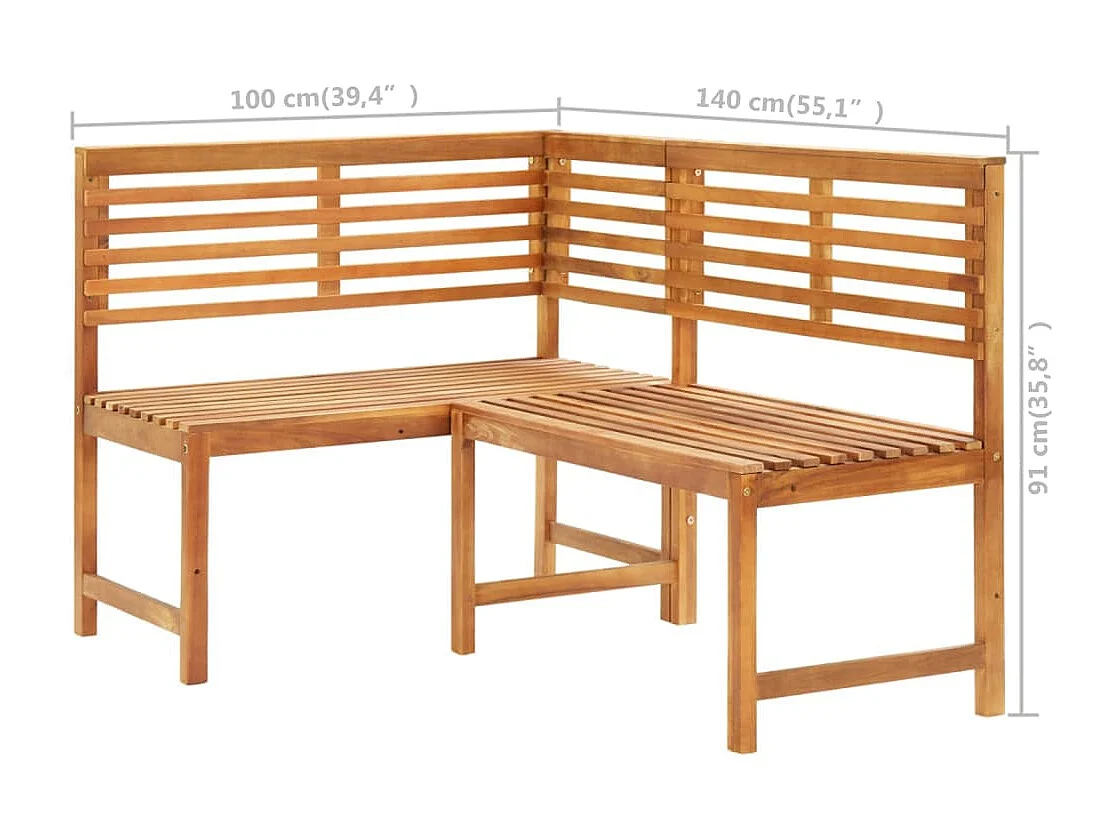 Banco de jardín Muebles de exterior para jardín terraza esquinera de jardín 140 x 100 x 91 cm madera maciza de acacia 02_0011123
