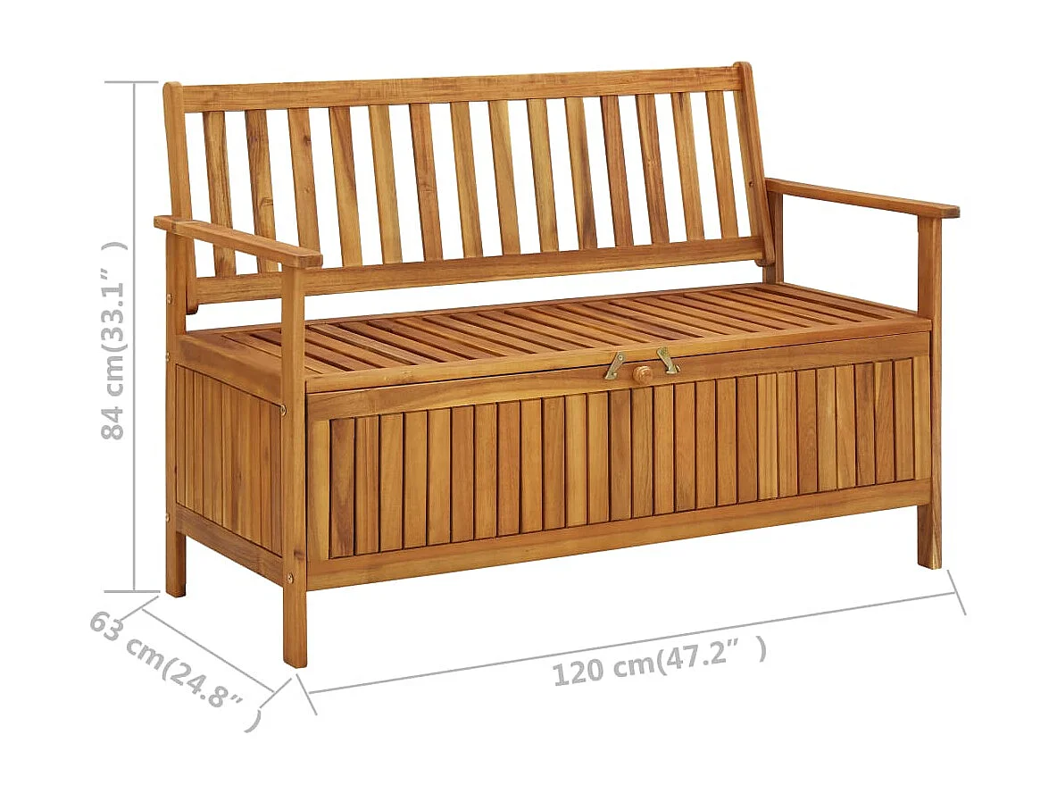 Panca da giardino mobile da giardino per esterni terrazza portaoggetti da giardino 120 x 63 x 84 cm in legno massello di acacia 02_0011803