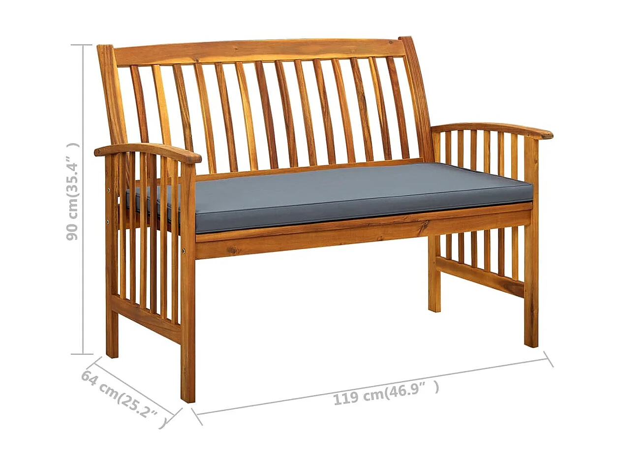 Banco de jardim para exterior, mobiliário de pátio, terraço com almofada 119 x 64 x 90 cm madeira de acácia maciça 02_0011346
