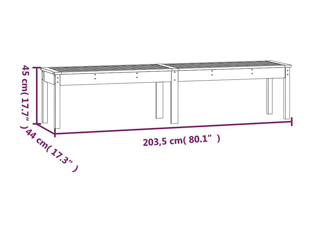 Banco de jardín muebles de exterior para terraza terraza de 2 plazas 203,5 x 44 x 45 cm madera de pino marrón miel 02_0011786