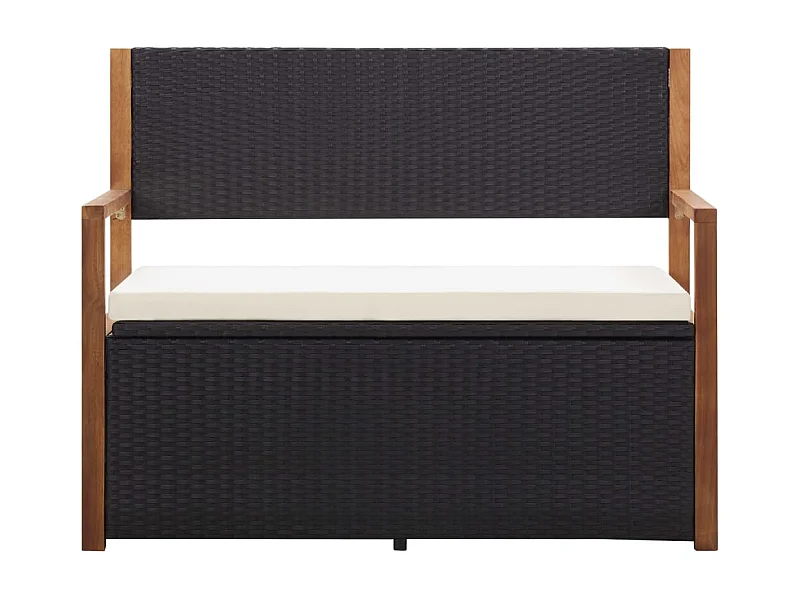 Banco de jardim mobiliário de pátio exterior terraço 115 x 50 x 85 cm resina tecida e madeira de acácia preta 02_0011185