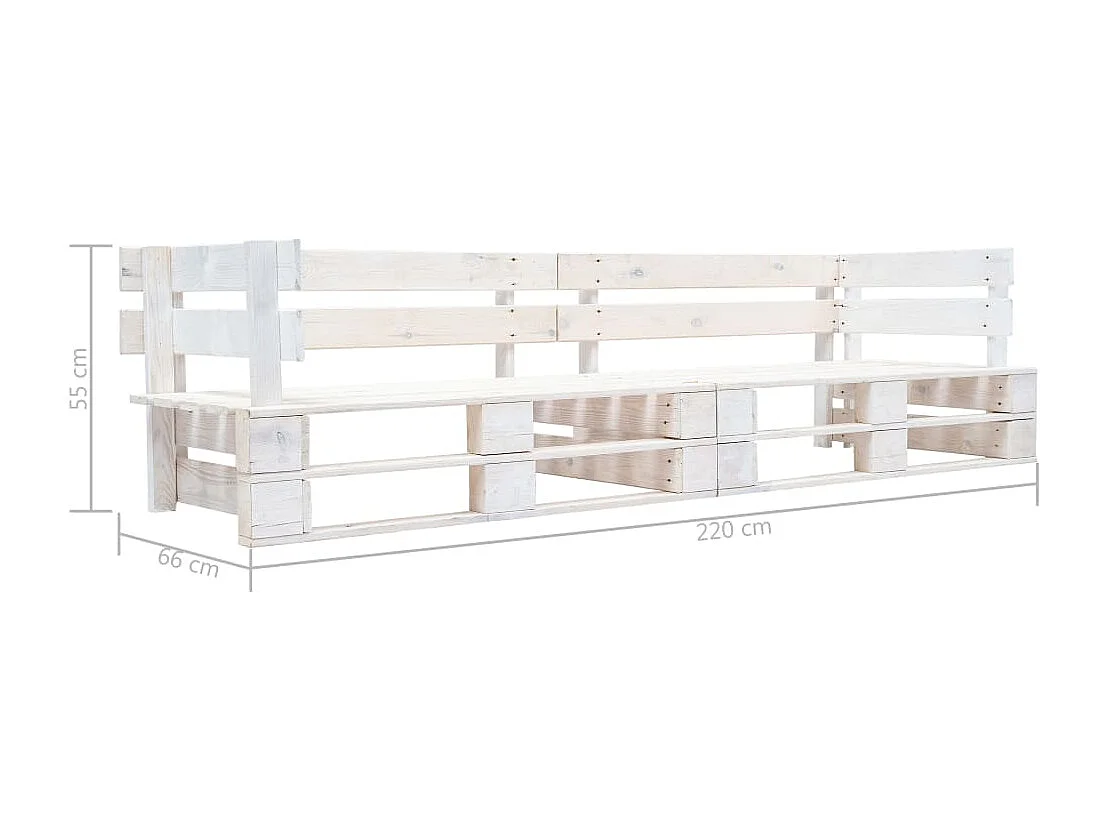Canapé palette à 2 bois blanche 220 x 66 x 55 cm 02_0011861