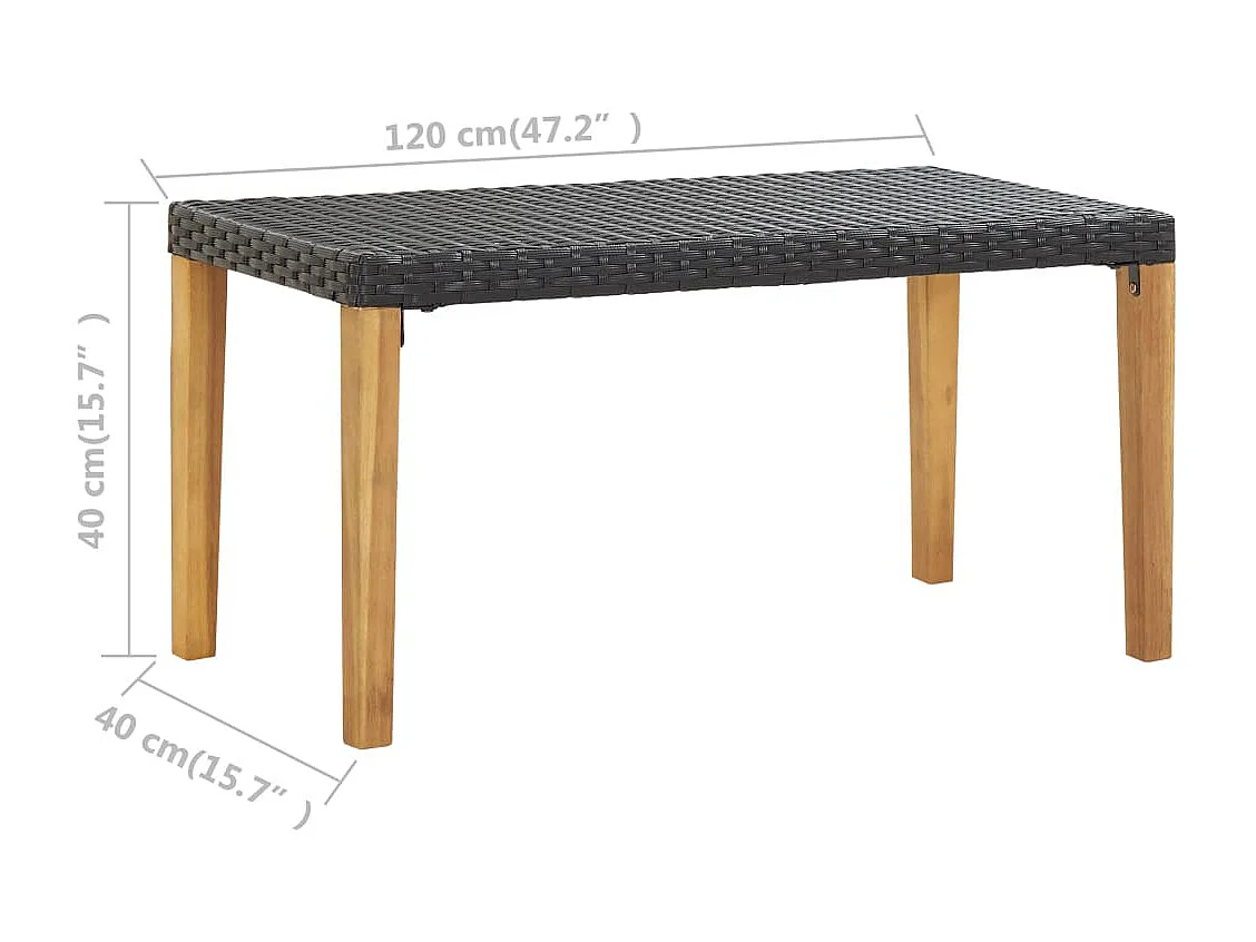 Panca da giardino arredo da giardino per esterni terrazza 120 cm resina intrecciata nera e legno di acacia 02_0011203