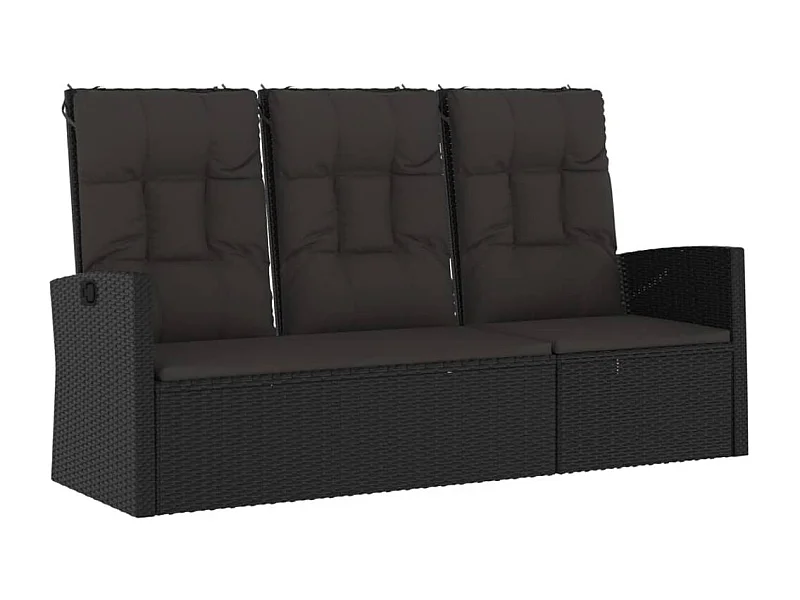 Panca da giardino mobile da giardino per esterni terrazza reclinabile e cuscini neri 173 x 62 x 95 cm resina intrecciata 02_0011740