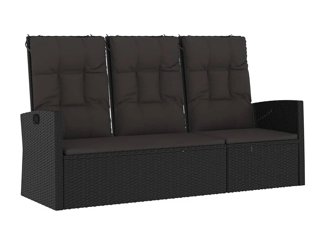 Panca da giardino mobile da giardino per esterni terrazza reclinabile e cuscini neri 173 x 62 x 95 cm resina intrecciata 02_0011740