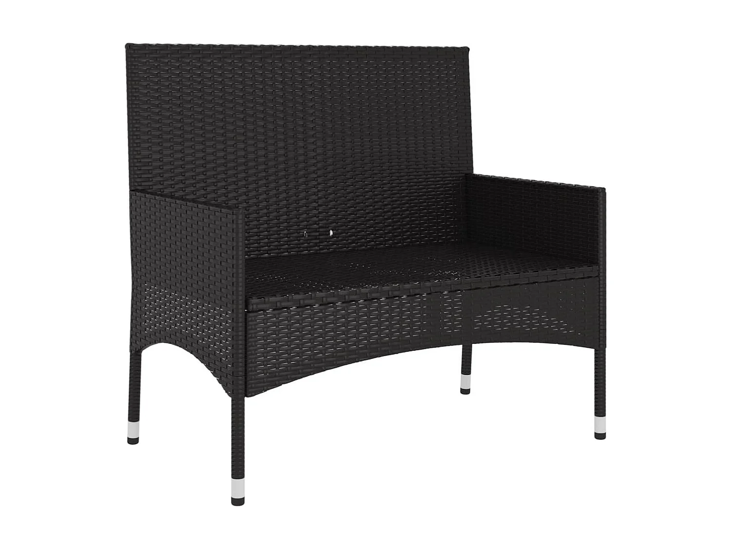 Banco de jardín muebles de exterior terraza de 2 plazas con cojines negros resina tejida 02_0011778