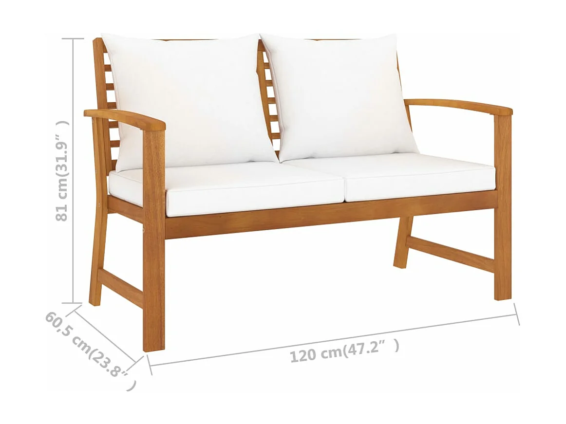 Panca da giardino mobili da giardino per esterni terrazza con cuscino color crema 120 cm in legno massello di acacia 02_0011502